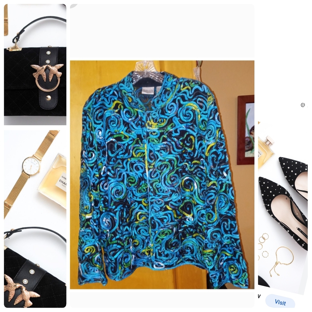 Chicos ART TO WEAR 100% Silk Jacket Multicolored Open Cardigan Jacket▪